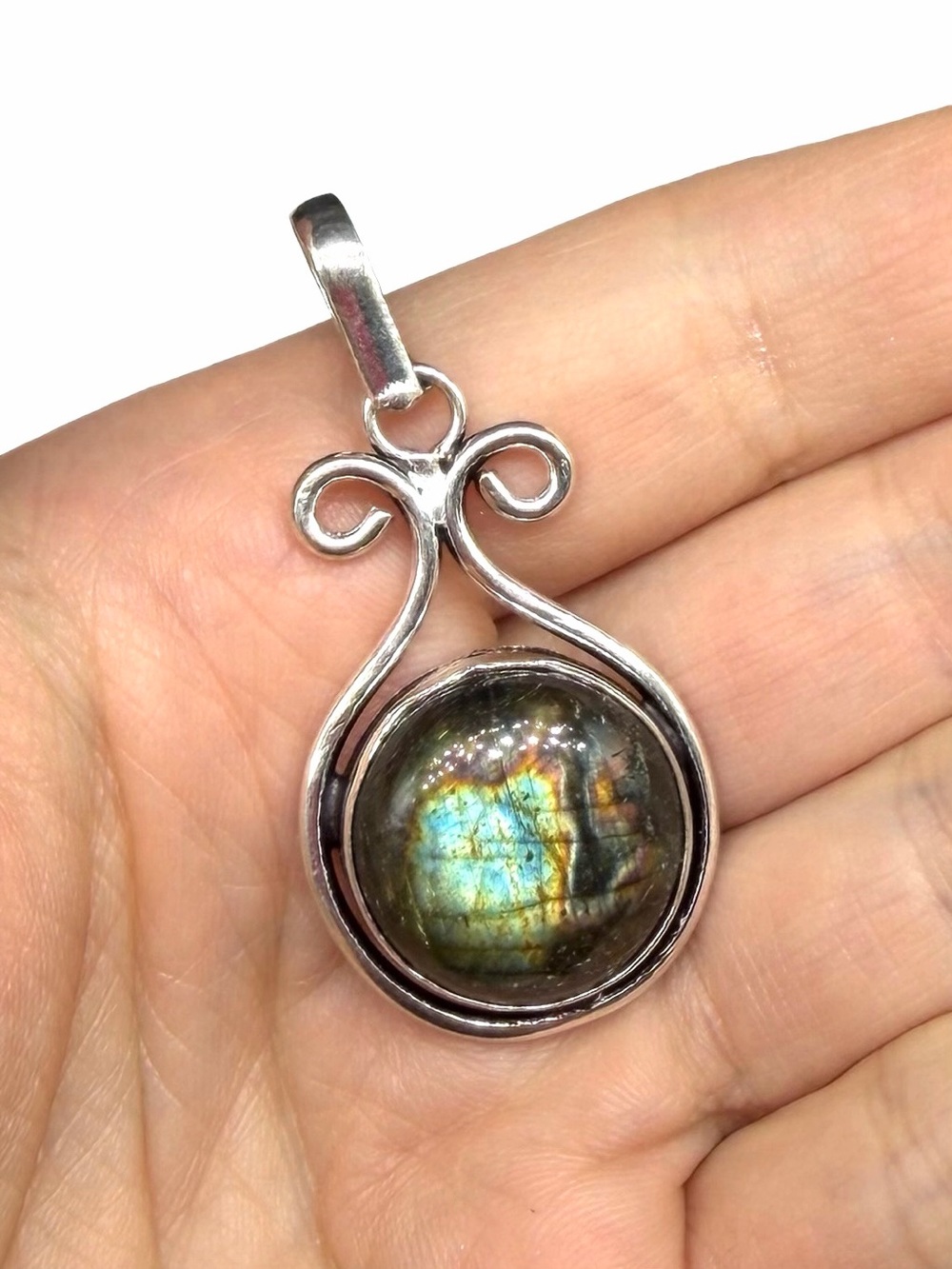 Labradorite Necklace Pendant 925 Sterling Silver Overlay